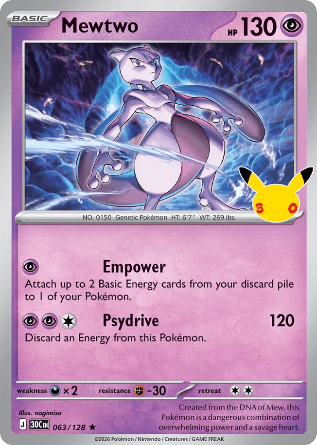 Mewtwo, card 63, from Pokemon TCG: 30th Celebration