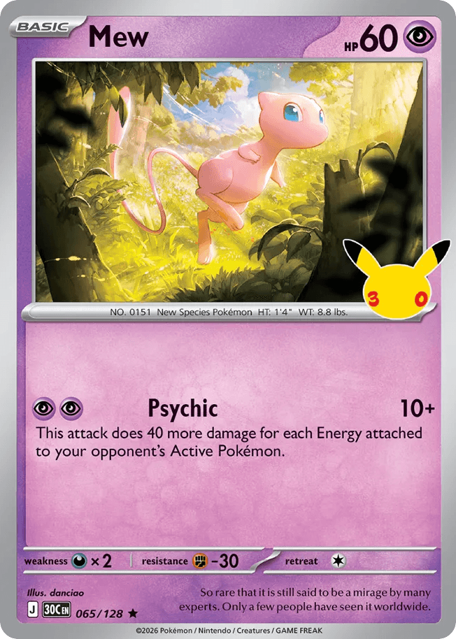Mew, card 65, from Pokemon TCG: 30th Celebration