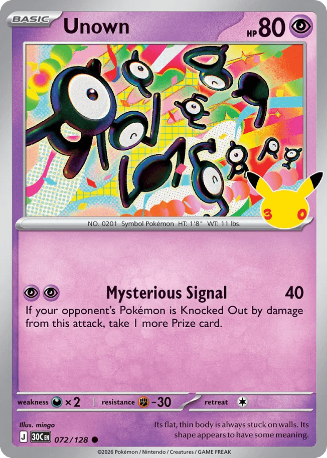 Unown, card 72, from Pokemon TCG: 30th Celebration