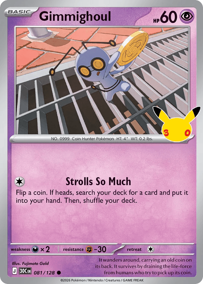 Gimmighoul, card 81, from Pokemon TCG: 30th Celebration