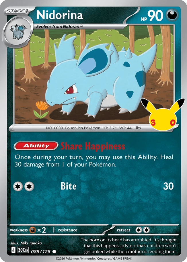 Nidorina, card 88, from Pokemon TCG: 30th Celebration