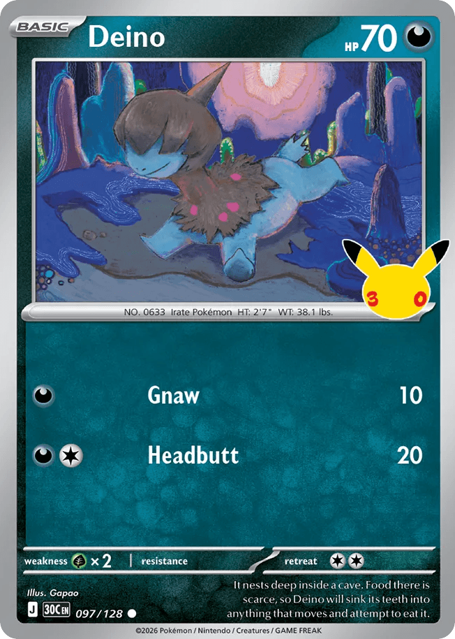 Deino, card 97, from Pokemon TCG: 30th Celebration