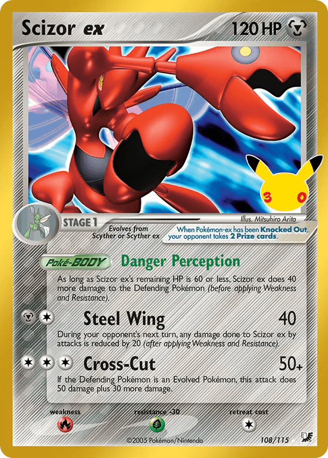 Scizor ex, card 108, from Pokemon TCG: 30th Celebration: Classic Collection