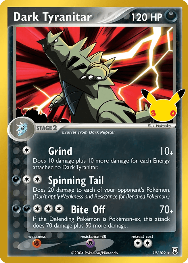 Dark Tyranitar, card 19, from Pokemon TCG: 30th Celebration: Classic Collection