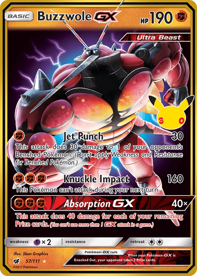 Buzzwole-GX, card 57, from Pokemon TCG: 30th Celebration: Classic Collection