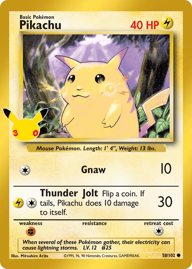 Pikachu, card 58, from Pokemon TCG: 30th Celebration: Classic Collection